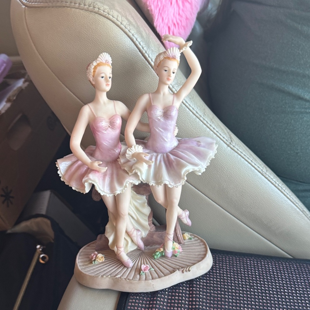 Vintage 1993 Porcelain 10” Tall Ballerina Figurines Dancing in Soft Pink